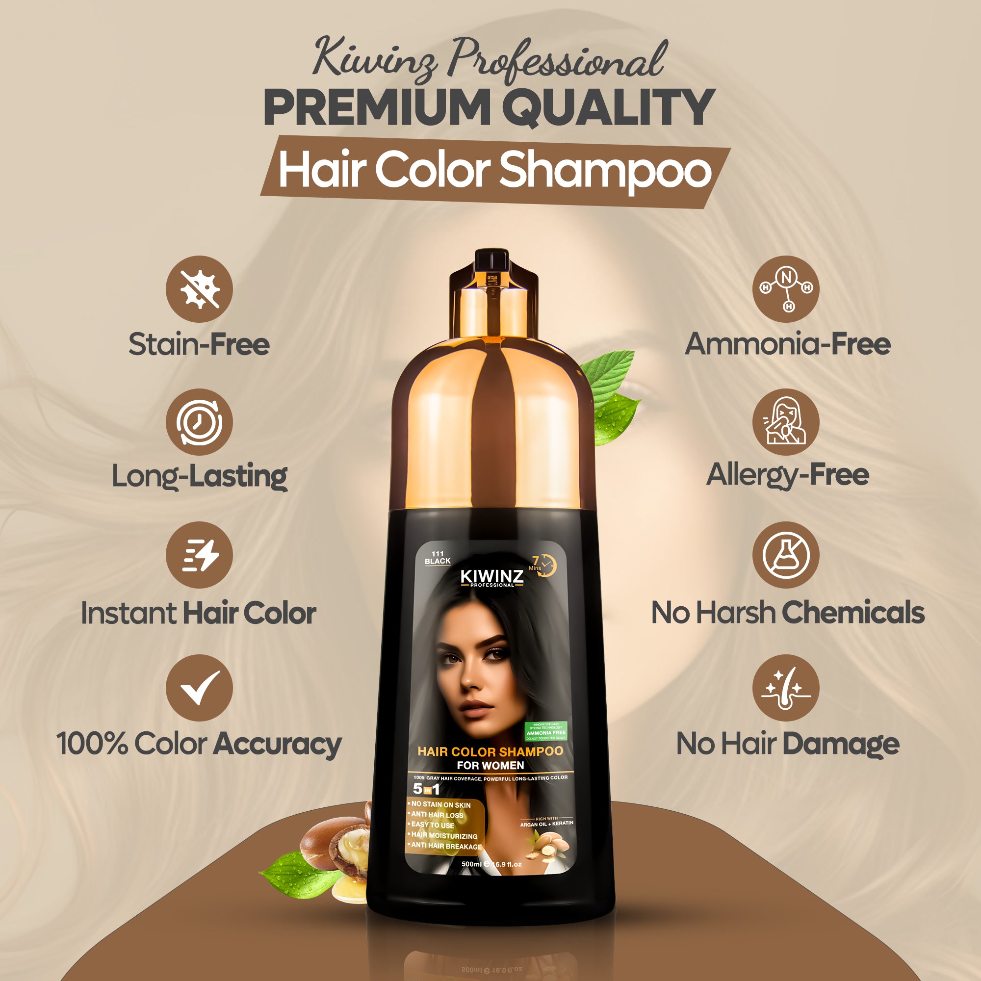 Kiwinz Professional 5-in-1 Hair Color Shampoo