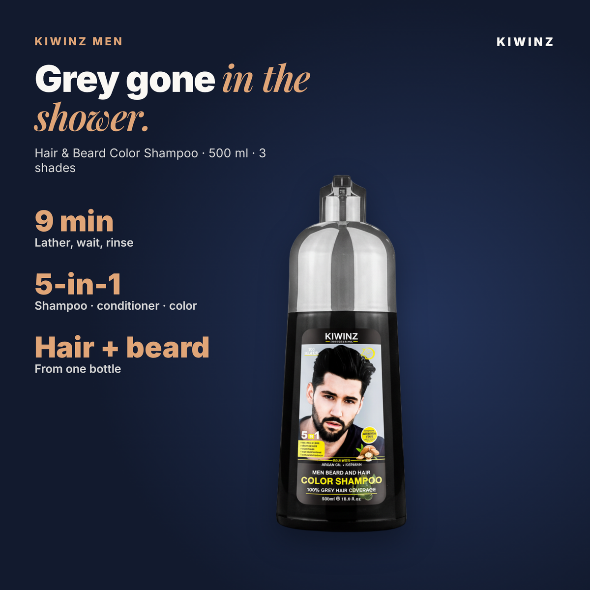 Kiwinz Men hair color shampoo, gallery slide 1