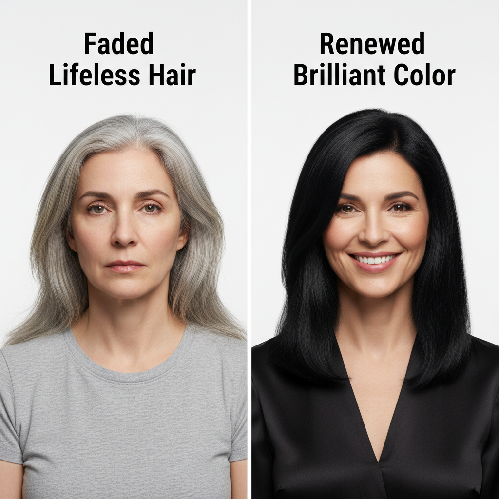 Before and after grey hair transformation