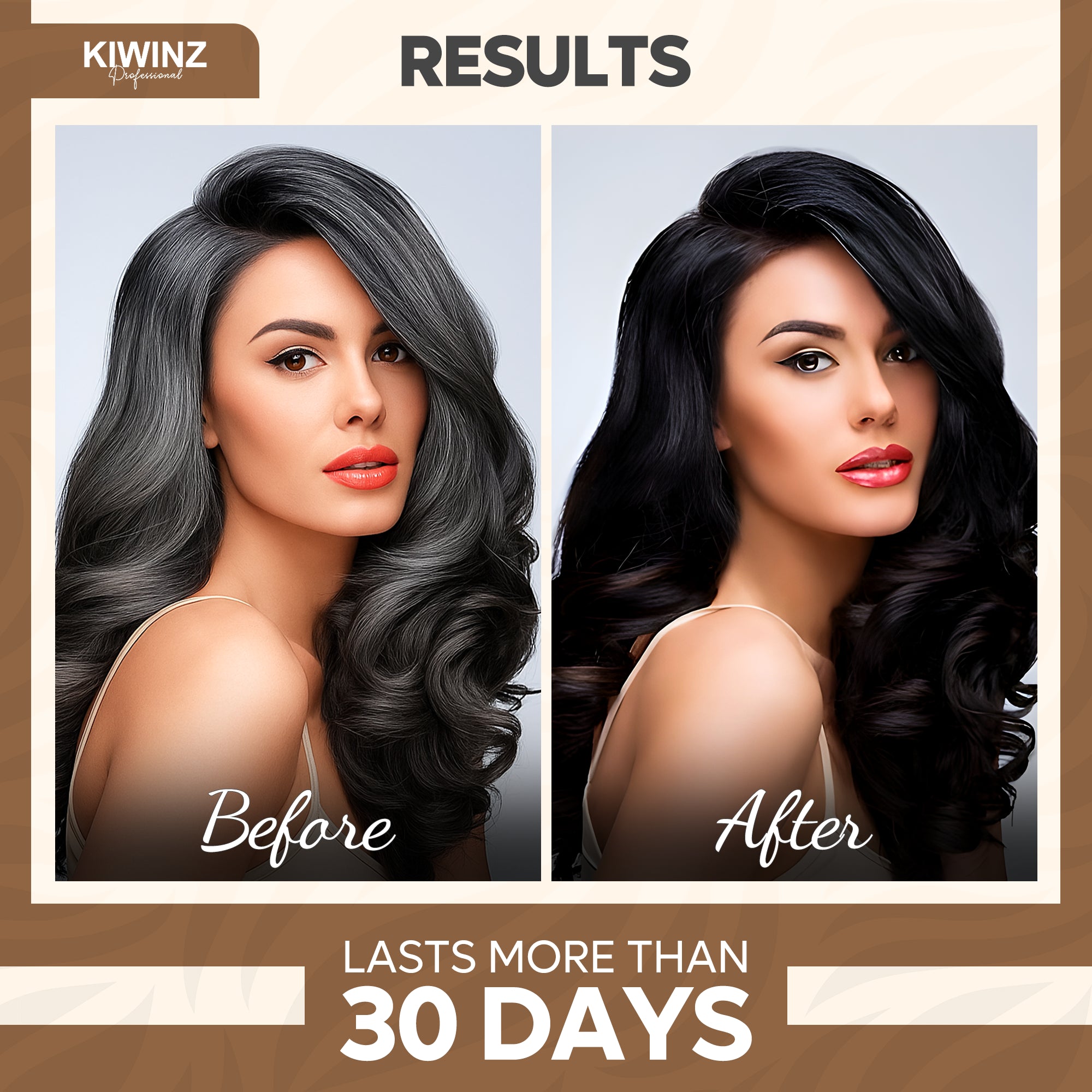 Before and after using Kiwinz Hair Color Shampoo